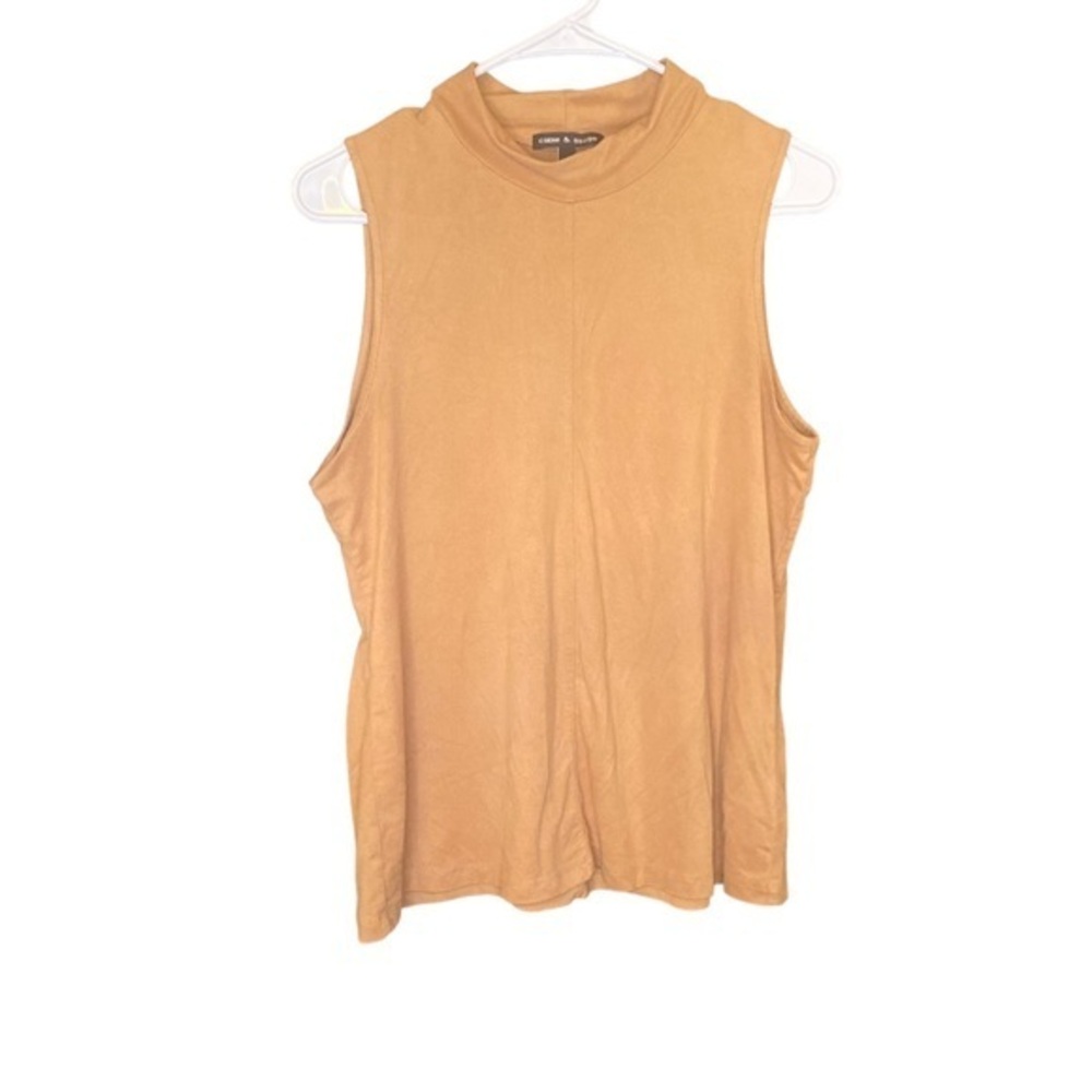 CABLE & GAUGE high neck faux suede tank top camel tan brown size Large